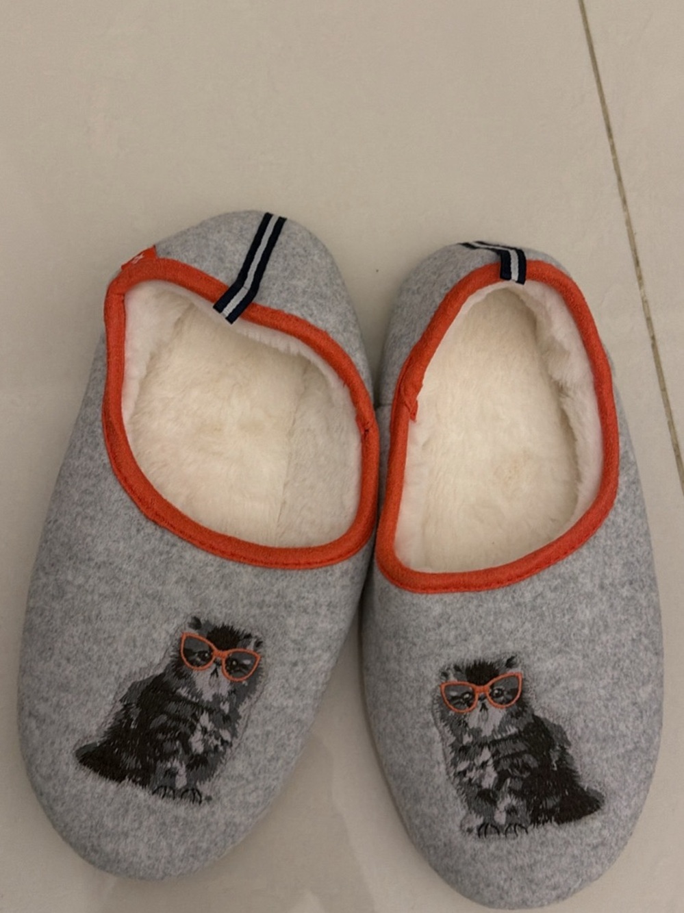 Grey & Orange Cat Slip-On Slippers